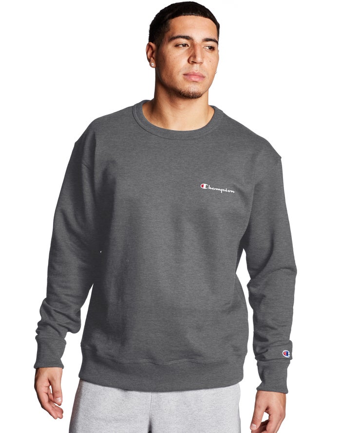 Champion Powerblend Fleece Crew Script Logo Sweatshirt Heren - DonkerGrijs - Belgie 7062PEGTU